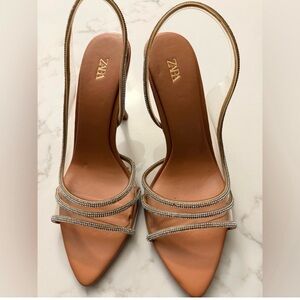 Zara Women's Elegant Tan Slingback Heels